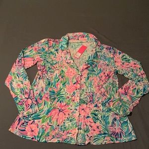 Lilly Pulitzer PJ Knit Long Sleeve Button Top Sz XXL Lilly Favorite Things